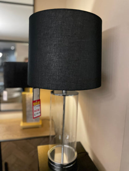 Ludo designer lamp with cylinder clear base and black shade-Renaissance Design Studio