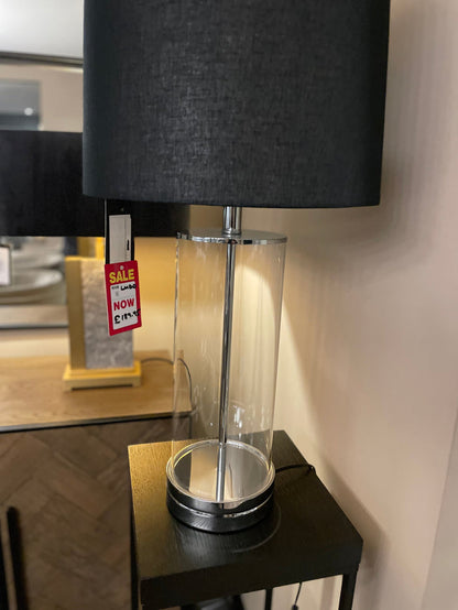Ludo designer lamp with cylinder clear base and black shade-Renaissance Design Studio