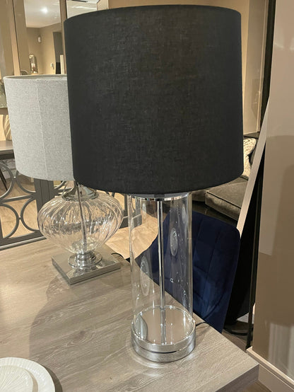 Ludo designer lamp with cylinder clear base and black shade-Renaissance Design Studio