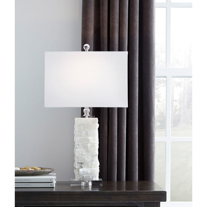 A room setting featuring Malise White Table Lamp