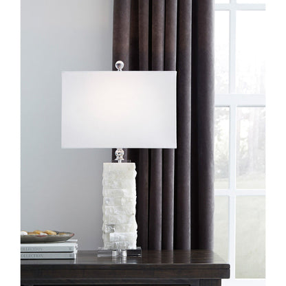 A room setting featuring Malise White Table Lamp