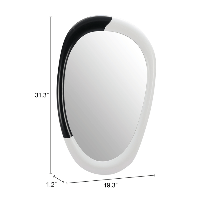 Zuo Muna mirror with modern white and black wooden frame, accent mirror for contemporary interior decor.