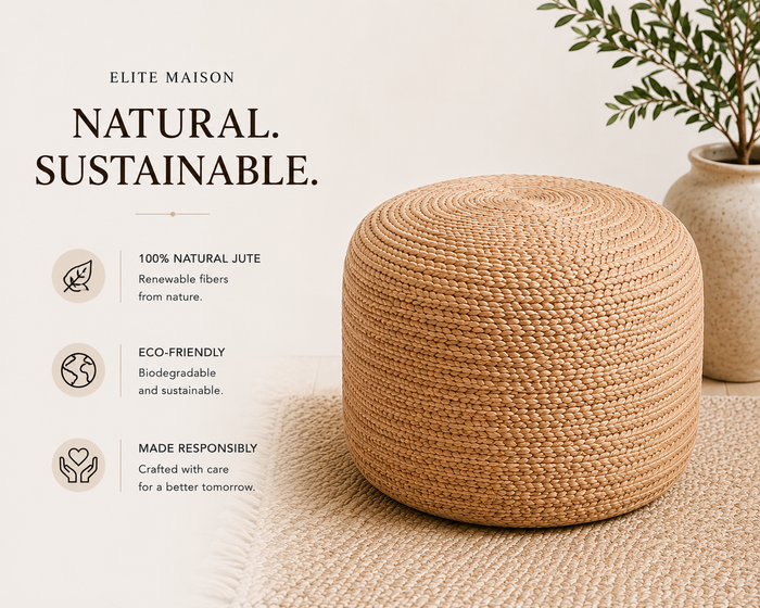 Nimes Jute Round Pouf | Hand-Woven Natural Fiber Ottoman & Floor Seating