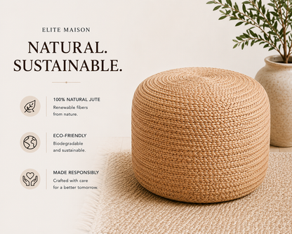 Nimes Jute Round Pouf | Hand-Woven Natural Fiber Ottoman & Floor Seating