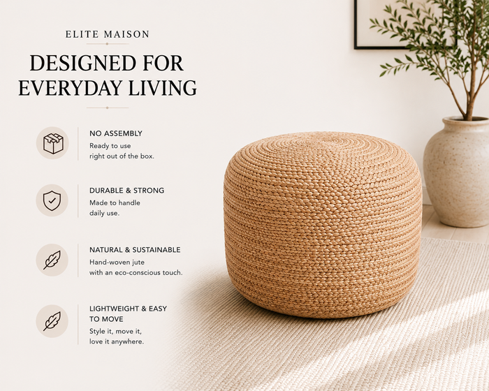Nimes Jute Round Pouf | Hand-Woven Natural Fiber Ottoman & Floor Seating