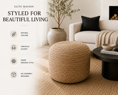 Nimes Jute Round Pouf | Hand-Woven Natural Fiber Ottoman & Floor Seating