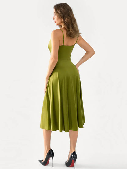 Shapewear Strappy Cowl Neck Fit & Flare Midi Dress