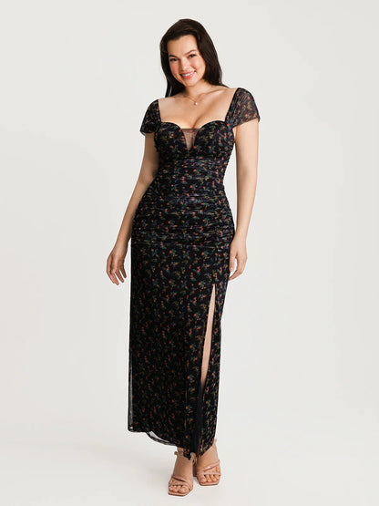 Off-The-Shoulder Sculpting Floral Print Maxi Dress