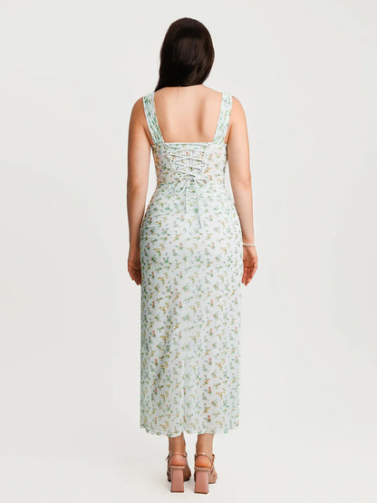 Off-The-Shoulder Sculpting Floral Print Maxi Dress