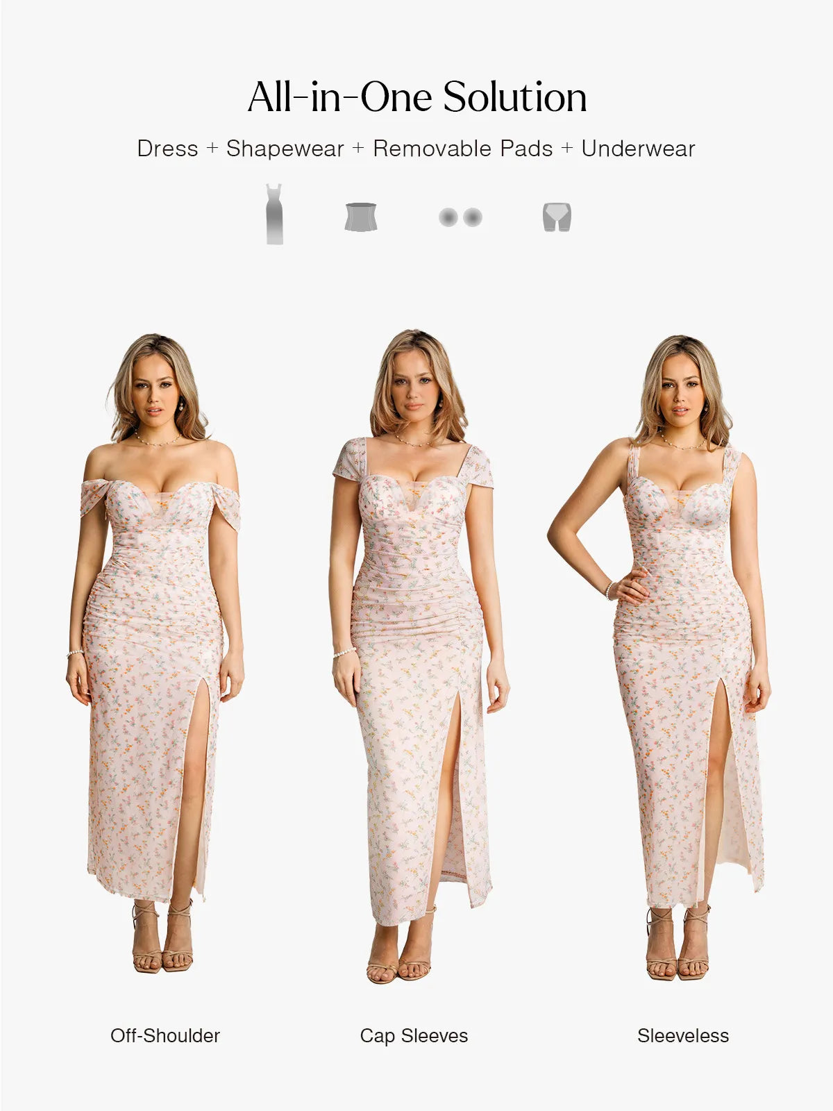 Off-The-Shoulder Sculpting Floral Print Maxi Dress