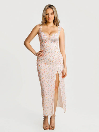 Off-The-Shoulder Sculpting Floral Print Maxi Dress