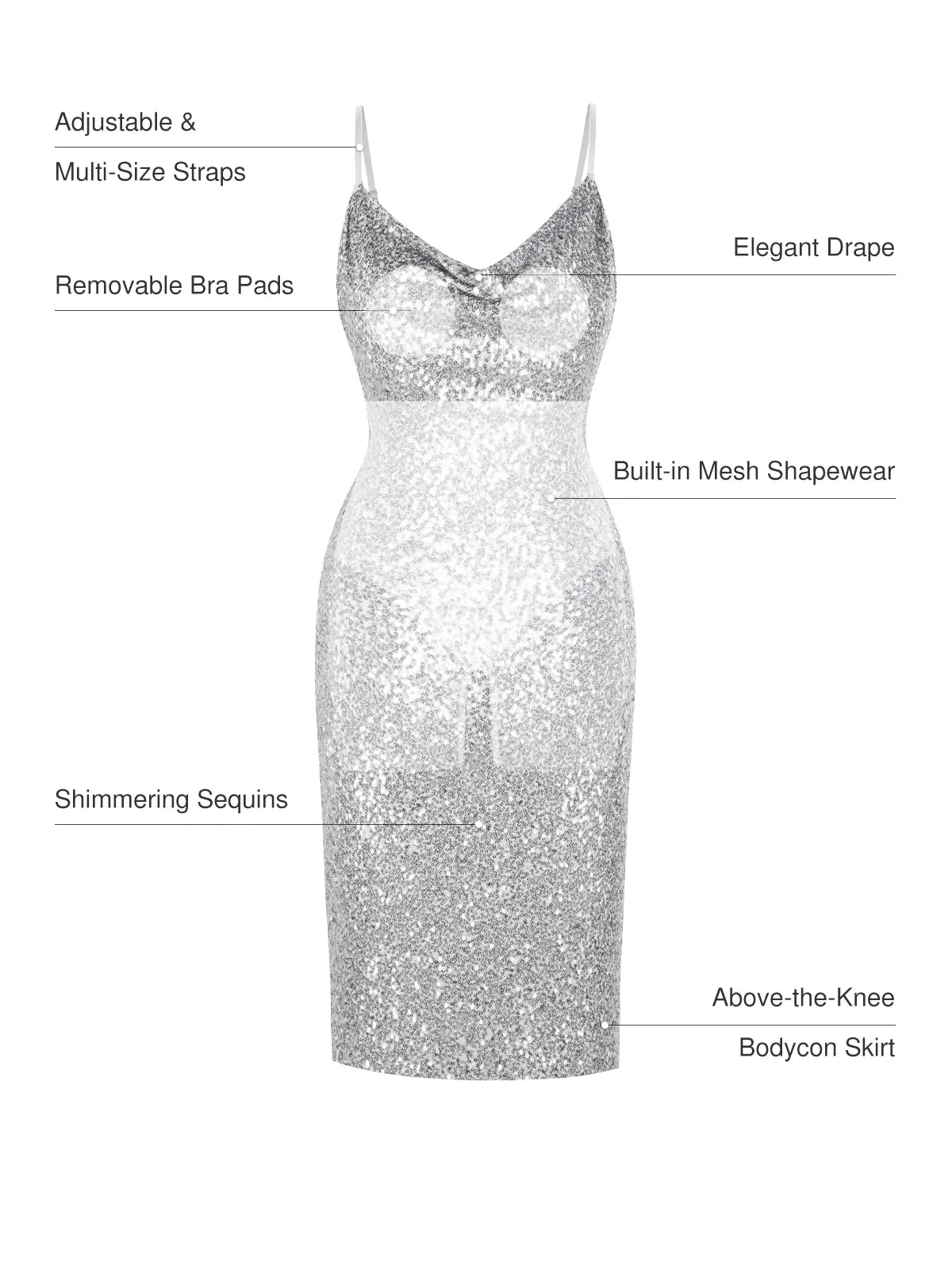 Sequin Cowl Neck Sculpting Mini Dress