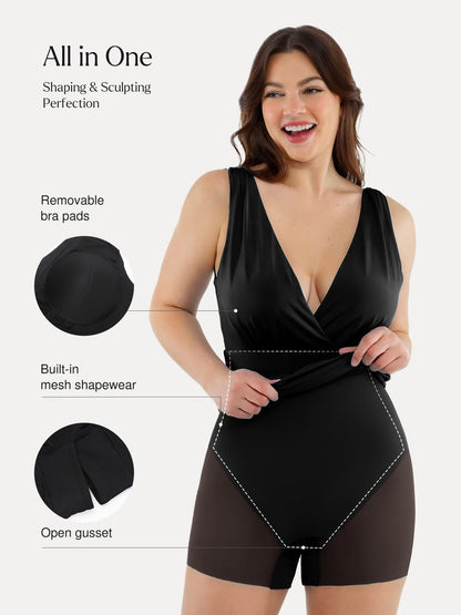 Shapewear Deep V-Neck Front Slit Goddess Maxi Dress