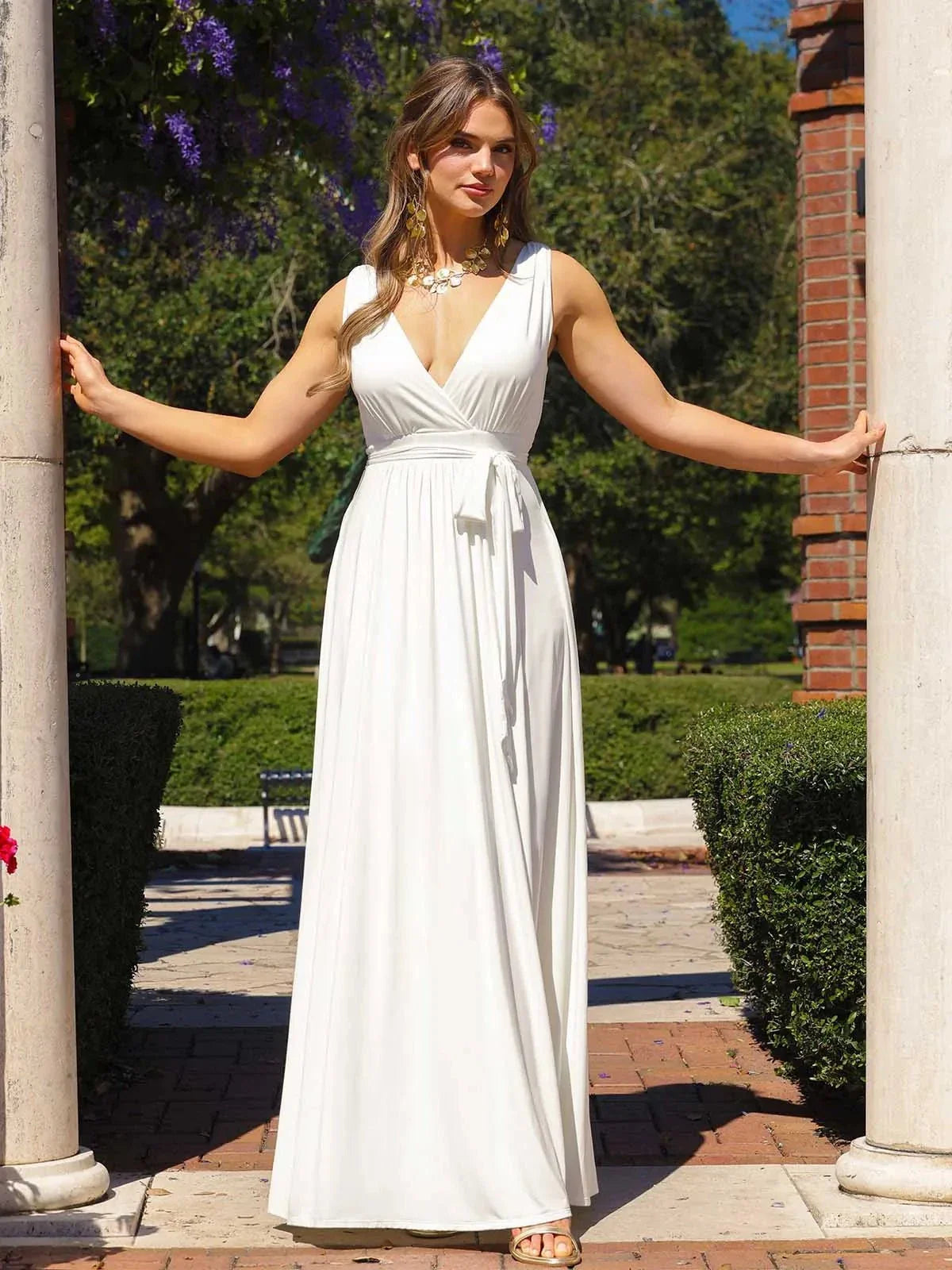 Shapewear Deep V-Neck Front Slit Goddess Maxi Dress