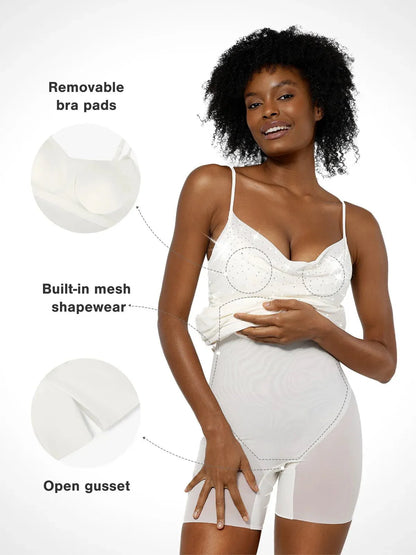Shapewear Heat-Set Crystal Mesh Slimming Maxi Slip Dress
