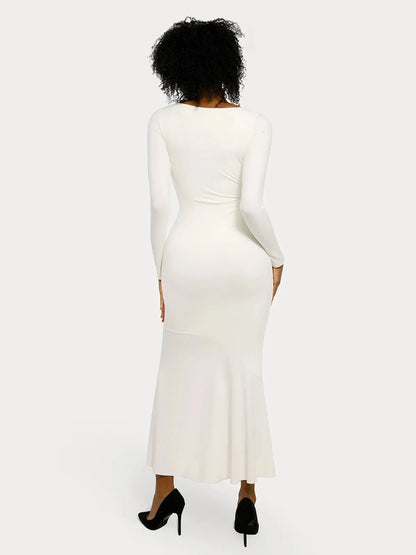 Shapewear Long Sleeve Lace Trim Sculpting Mermaid Maxi Dress