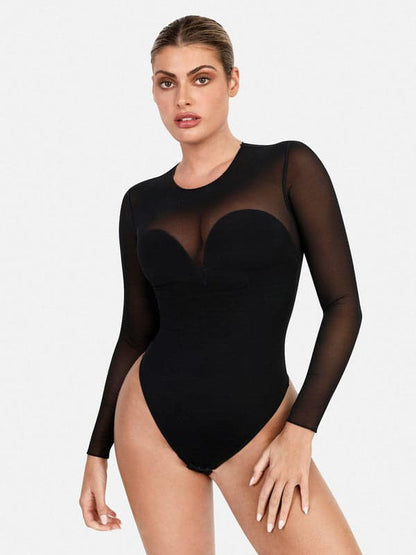 Shapewear Mesh Long Sleeve V-Back Slimming Maxi Dress