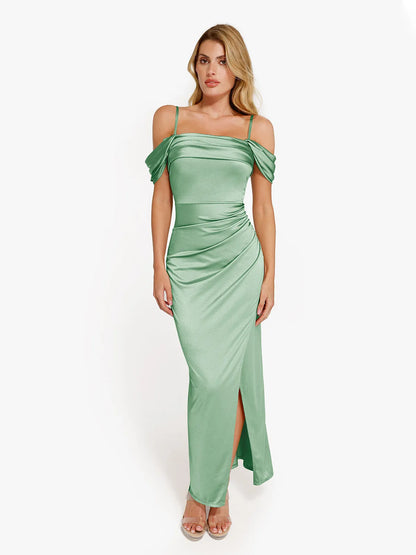 Shapewear Off Shoulder Shine Ruched Sculpting Maxi Dress