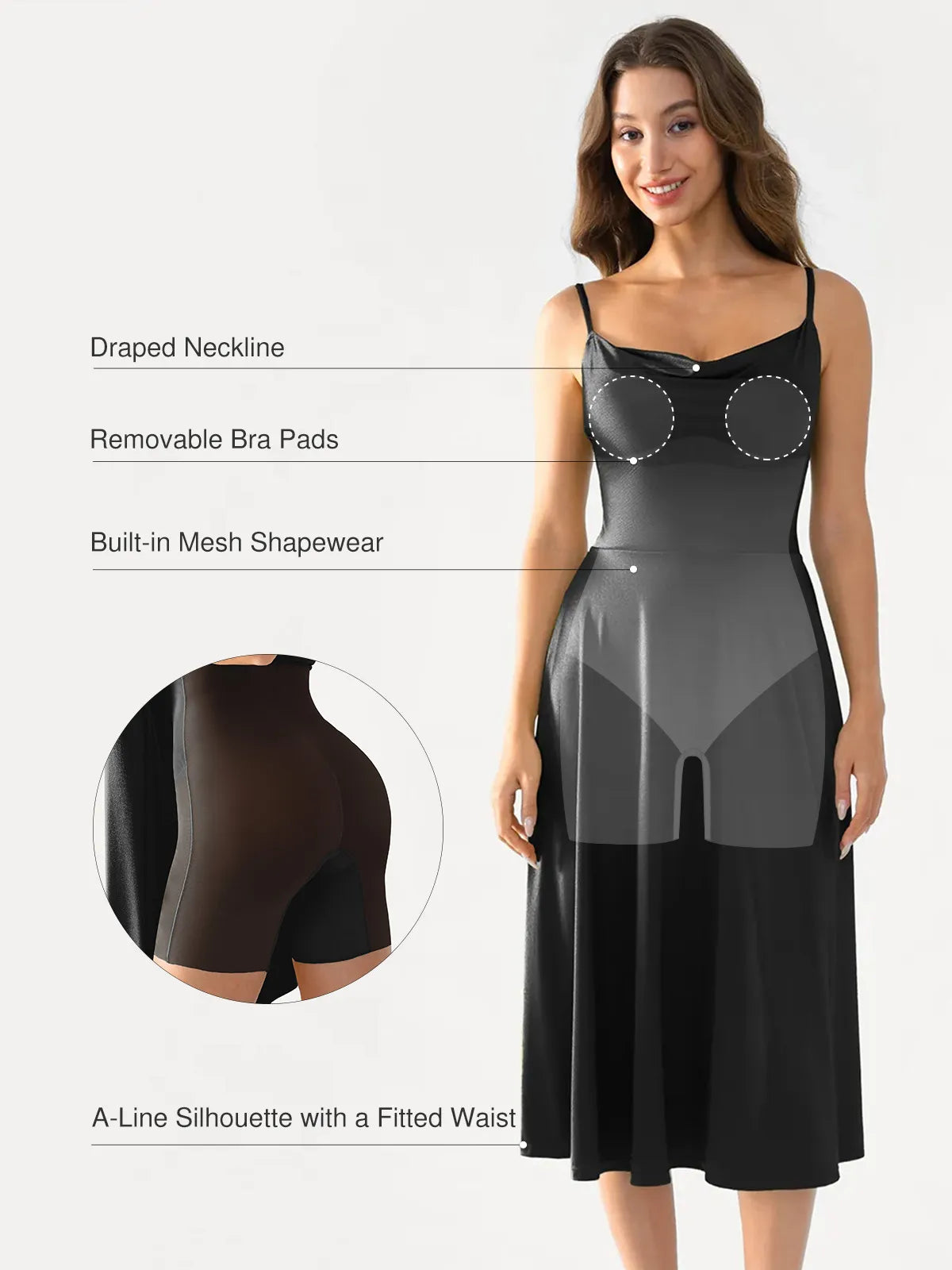 Shapewear Strappy Cowl Neck Fit & Flare Midi Dress