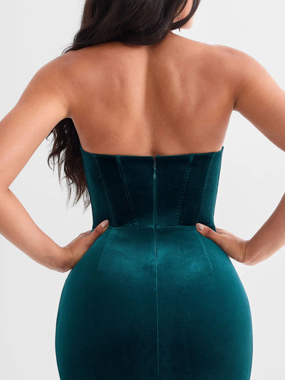 Strapless Velvet Ruched Sculpting Corset Gown
