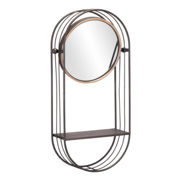 Zuo Saroni gray mirror shelf with a sleek rectangular design, featuring a built-in shelf for decorative or practical use.