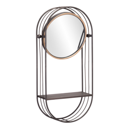 Zuo Saroni gray mirror shelf with a sleek rectangular design, featuring a built-in shelf for decorative or practical use.