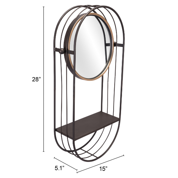 Gray Saroni mirror shelf by Zuo with a sleek, modern design, combining a mirror and shelf for functional home decor.