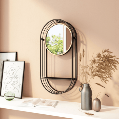 Gray Zuo Saroni mirror shelf with sleek design, combining a mirror and shelf for modern home decor and functional storage.