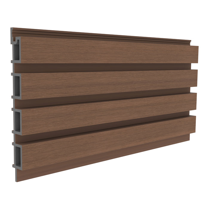 NeoTimber Slatted Composite Cladding Board – Teak – Angled Close up