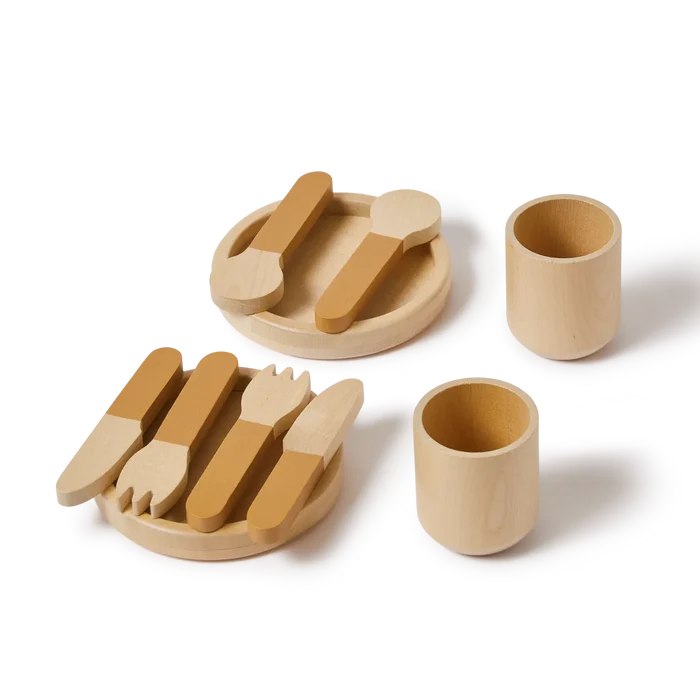 Tableware, 10 pcs, Handpainted, Yellow PLAY tableware-mustard-natural-wood  flexa-com.myshopify.com
