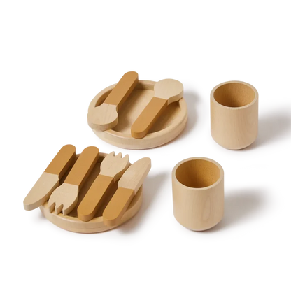 Tableware, 10 pcs, Handpainted, Yellow PLAY tableware-mustard-natural-wood  flexa-com.myshopify.com
