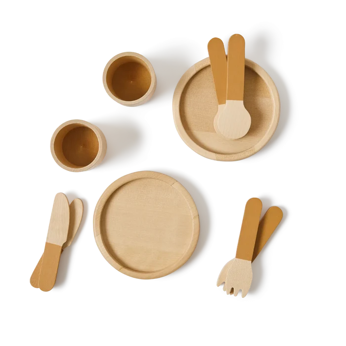 Tableware, 10 pcs, Handpainted, Yellow PLAY tableware-mustard-natural-wood  flexa-com.myshopify.com