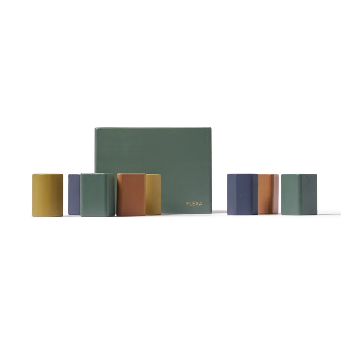 Wooden Shape Sorting box, 10 pcs, Handpainted, Green PLAY wooden-shape-sorting-box-multicolors-natural-wood  flexa-com.myshopify.com