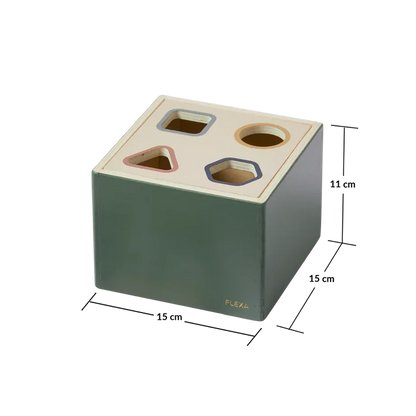 Wooden Shape Sorting box, 10 pcs, Handpainted, Green PLAY wooden-shape-sorting-box-multicolors-natural-wood  flexa-com.myshopify.com